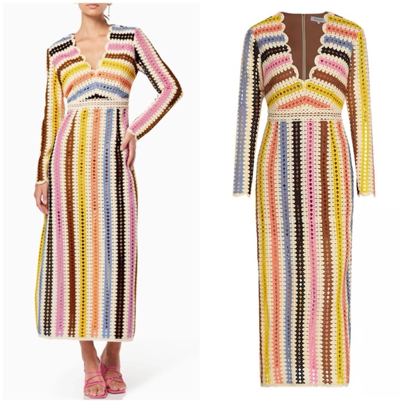 Elliatt Dresses & Skirts - ELLIATT Halford Striped Crochet Dress Multicolor Midi Size XS